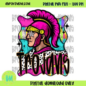 Trojans Mascot PNG, Pink Glitter Star Trojans File, Team Spirit Digital