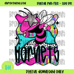 Hornets Mascot PNG, Pink Glitter Star Hornets File, Team Spirit Digital