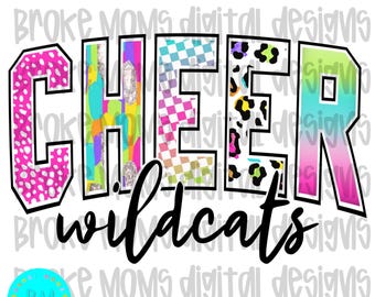 Neon Wildcats Cheer PNG | Bright Cheer Sublimation Design | Digital Download for Cheer Shirts | Leopard Neon Rainbow Cheer PNG | 300 DPI