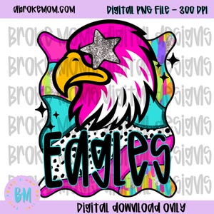 Eagle Mascot PNG, Pink Glitter Star Eagles File, Team Spirit Digital