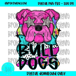 Bulldogs Mascot PNG, Pink Glitter Star Bulldogs File, Team Spirit Digital