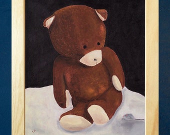 Bear and mouse art print, original teddy bear portrait, whimsical kids room decor, mouse painting, naive wall art, bear lover gift, 8x10"