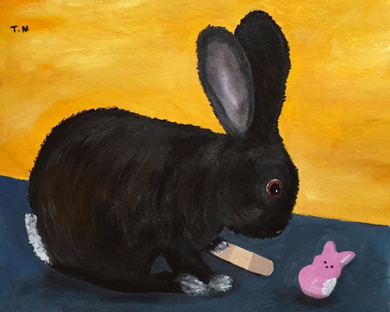 Painting Of A Bunny With Marshmallow Peep Original Rabbit Etsy
