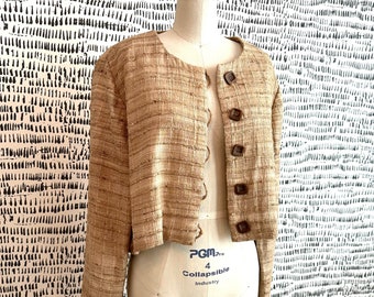 Cropped 60s Silk and Linen Golden Beige Jacket Size Large