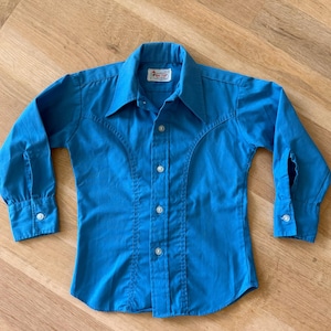 Kids Vintage Blue Long Sleeve Shirt – “Big Top for Little Men” – Size 4 – 1970s Unisex Children’s Blouse