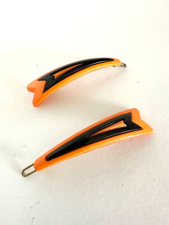 Pair of French Orange and Black Vintage Barrettes