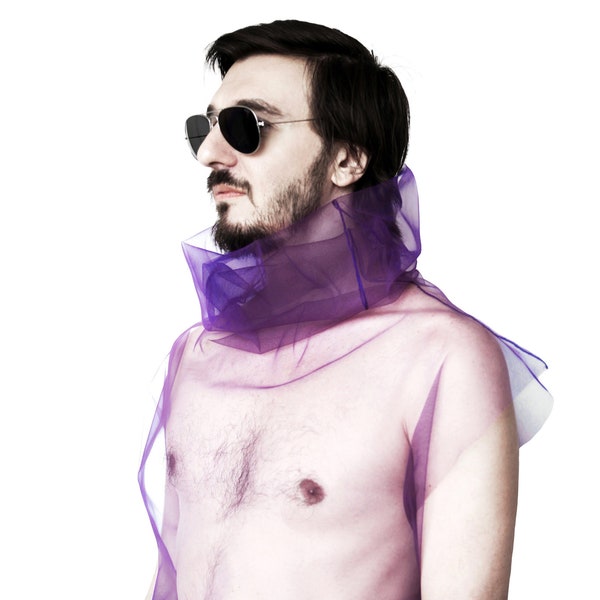 Men's sheer shirt Purple mesh turtleneck top Berghain outfit Gay Club Wear Goth Punk Rave outfit Futuristic cyberpunk clothing  Fishnet top