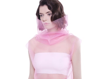 Pink sheer mesh top Rave pink top Gay club wear High neck Transparent top Futuristic clothing Cyberpunk outfit Fishnet Tulle turtleneck top