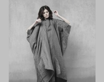 Avant-garde linen cocoon coat Deconstructed Linen kimono style dress medieval linen cloak loose fit gypsy boho linen poncho cape