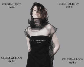 Avant garde black tulle top Futuristic top Cyberpunk top Gothic Black Sheer turtleneck top Mesh top Tulle turtleneck top Extravagant shirt