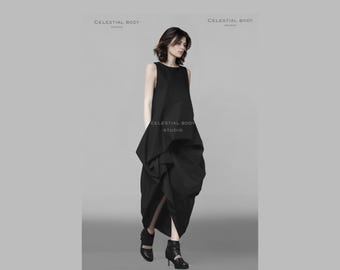 Avant Garde dress.  Asymmetrical Black Maxi Dress - Avant garde clothing