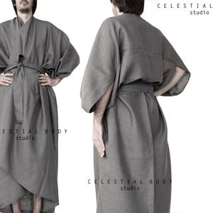Men's Japanese Avant-garde linen kimono duster. Kimono robe for men. Kimono jacket. Kimono cardigan