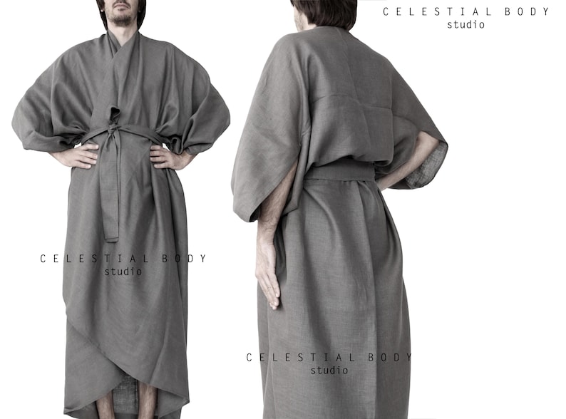 Men's Japanese Avant-garde linen kimono duster. Kimono robe for men. Kimono jacket. Kimono cardigan