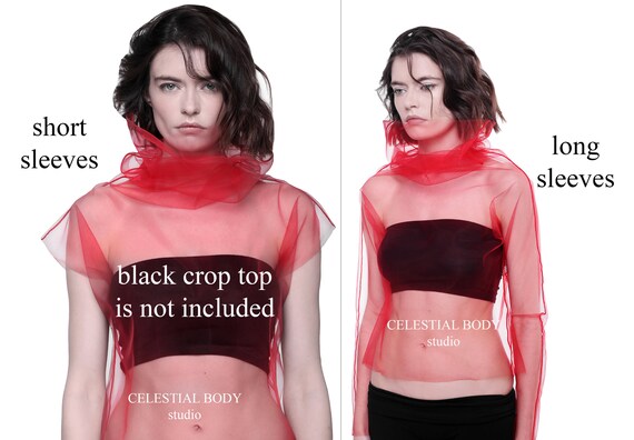 red sheer long sleeve top