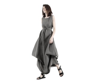 Japanese avant garde dress.  Linen maxi dress. Avant garde clothing for women