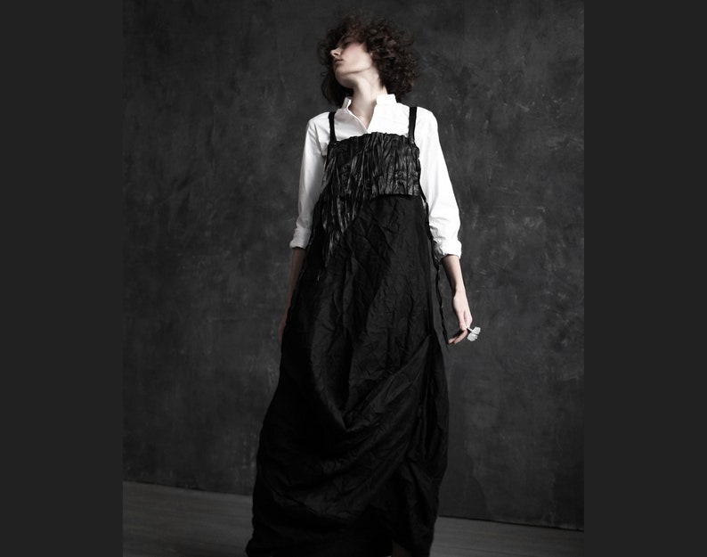 Avant-garde linen dress with leather top deconstructed linen dress futuristic jumpsuit cyberpunk dresspost-apocalyptic dressburning man