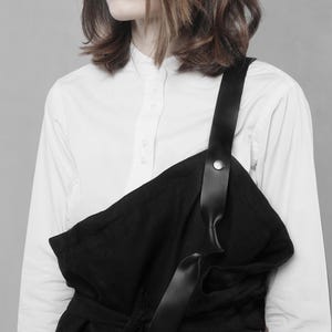 Avant Garde Black Overall Skirt: Deconstructed Pinafore with Leather Strap. Japanese Avant Garde clothing image 9