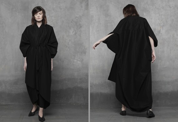 Black poncho cape / Avant-garde Black kimono style wrap dress | Etsy