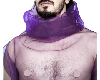 Men’s Rave shirt Festival Burning man outfit Purple sheer tee shirt Futuristic clothing Purple sheer shirt Mesh turtleneck top LGBT fashion