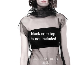 Avant Garde top Black mesh sheer turtleneck top High neck Black tulle top Futuristic top Gothic top Avant garde clothing