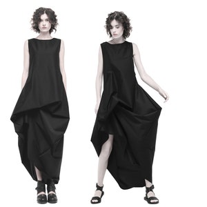 Avant-garde asymmetrical pinafore dress  deconstructed dress black bridesmaids dress  Lagenlook dress  extravagant dress