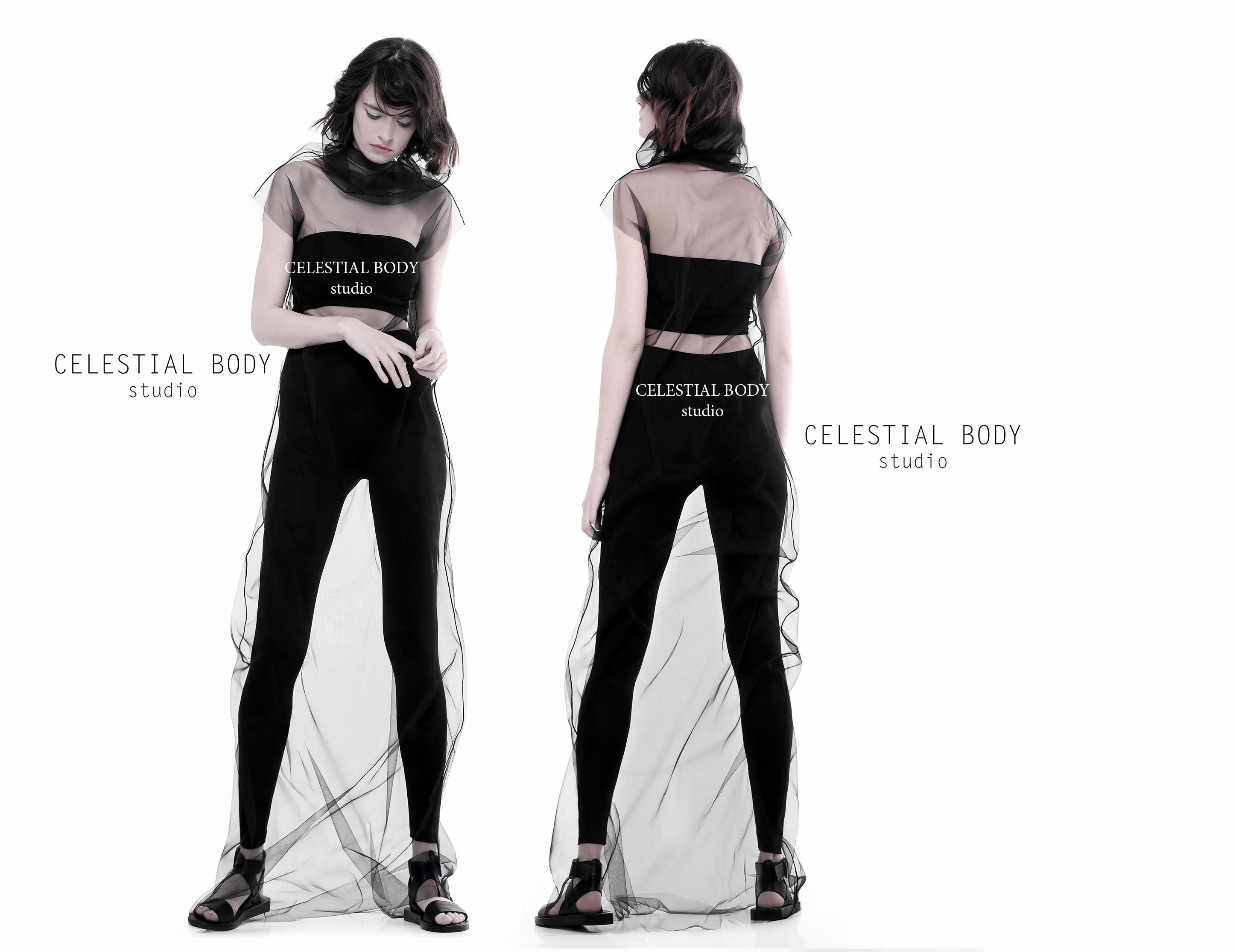 ୨୧ちゃも様 オーダーページ Black Sheer Tulle Overlay Dress. Futuristic Dress. Cyberpunk
