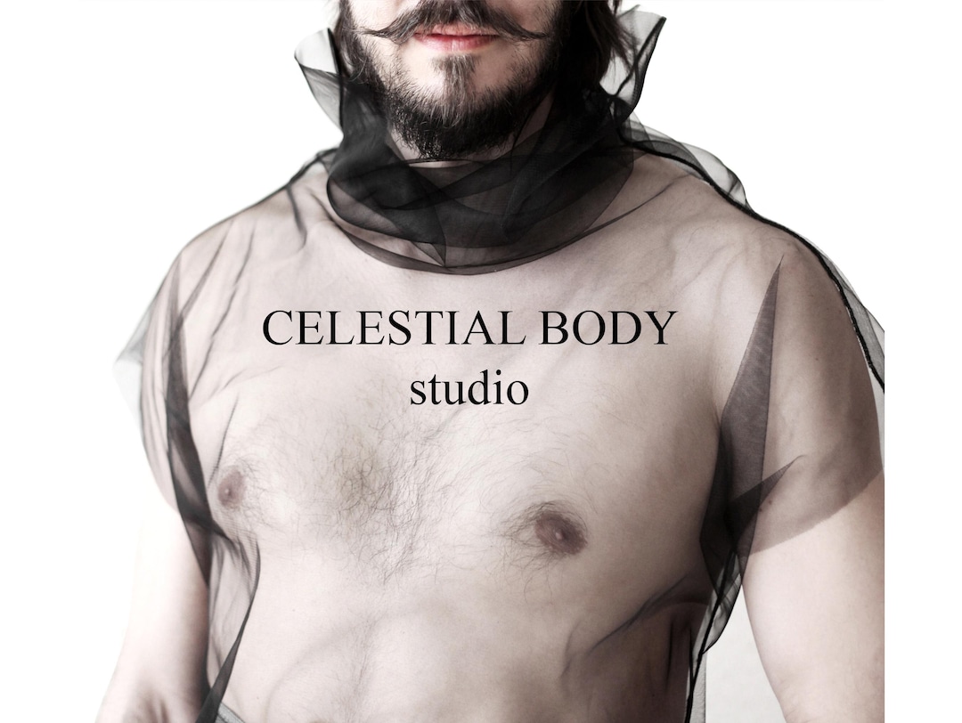 Avant Garde Mens Sheer Mesh Shirt Futuristic Cyberpunk Shirt