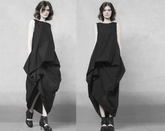 Avant-garde dress Deconstructed black maxi dress Extravagant dress Lagenlook parachute pinafore dress Asymmetric dress Futuristic dress