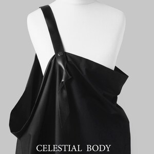 Avant Garde Black Overall Skirt: Deconstructed Pinafore with Leather Strap. Japanese Avant Garde clothing image 5