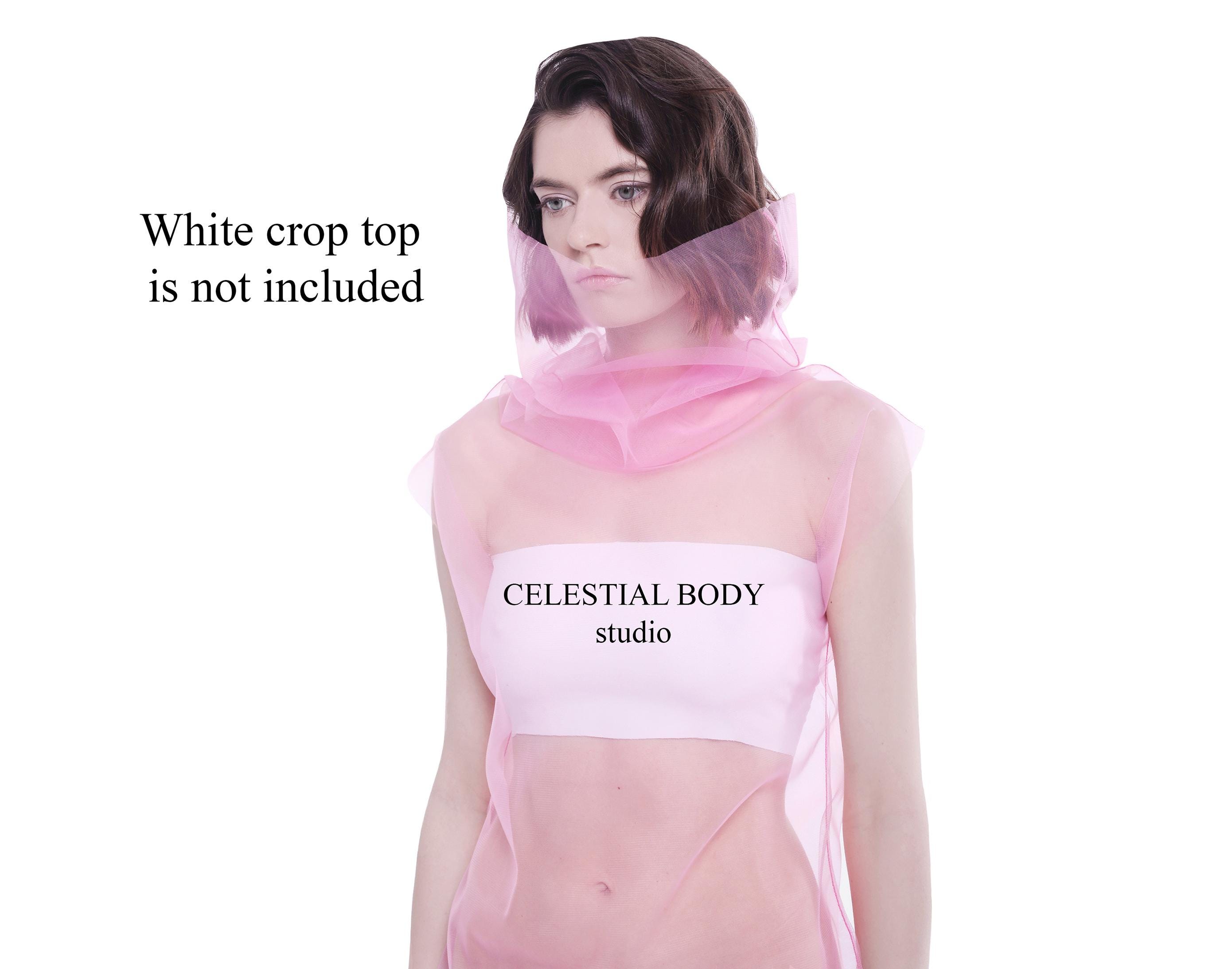 Pink Tulle Turtleneck Top Rave Top Futuristic Top High Neck
