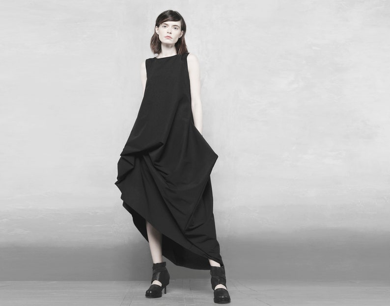 Avant-garde asymmetrical dress Deconstructed dress Bridesmaid dress  Lagenlook pinafore  Extravagant dress Long red dress Draped dress