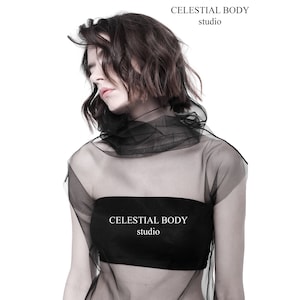 Black sheer mesh turtleneck top Extravagant top Avant garde top Futuristic shirt See through top Transparent top