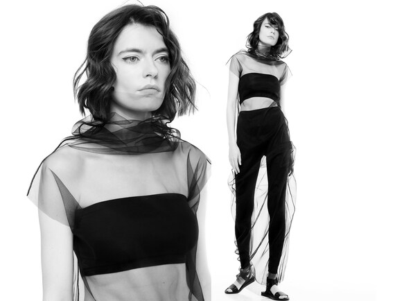 black sheer overlay top