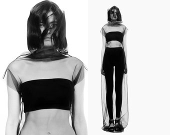 Cybergoth dress Futuristic dress Avant garde dress Cyberpunk dress Sheer turtleneck dress Festival dress Mesh dress Rave outfit Techwear