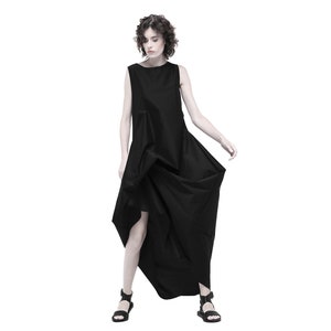 Black asymmetrical dress Avant Garde dress Black maxi dress Extravagant dress Lagenlook dress Black pinafore dress Deconstructed dress