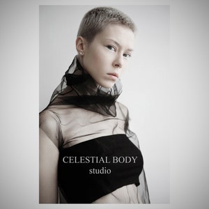 Cyberpunk top Futuristic top Sheer turtleneck top Avant Garde shirt High neck Tulle top Apocalyptic clothing Gothic Alt clothing Rave top