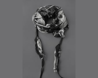 Avant garde scarf. Hand made silk chiffon scarf with leather elements. Boho scarf