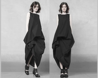 Avant-garde dress Deconstructed black maxi dress Extravagant dress Lagenlook parachute pinafore dress Asymmetric dress Futuristic dress