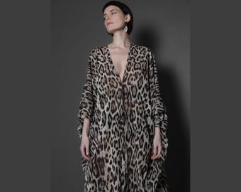 Bohemian kaftan dress with leopard print. Animal print kaftan. Long Leopard kaftan. LAST PIECE - SIZE S-M for the height 5'2" / 160cm