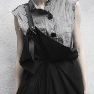Avant Garde Black Overall Skirt: Deconstructed Pinafore with Leather Strap. Japanese Avant Garde clothing image 12