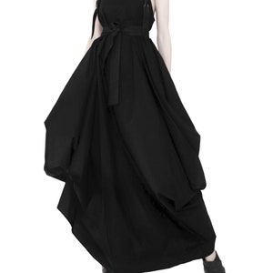 Avant garde pnafore dress with leather straps Lagenlook dress Deconstructed dress Black apron dress High low dress Black overall dress