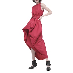 Berry Red Asymmetrical Maxi Dress