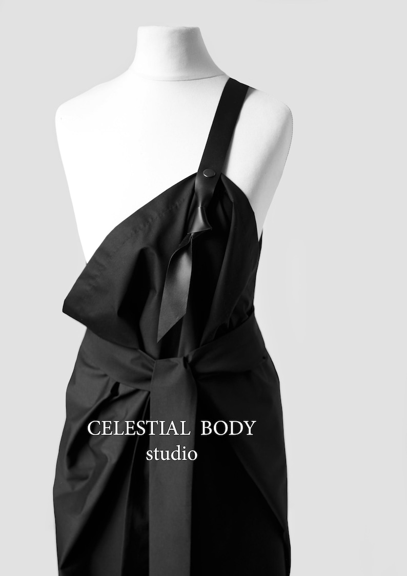 Avant Garde Black Overall Skirt: Deconstructed Pinafore with Leather Strap. Japanese Avant Garde clothing image 3