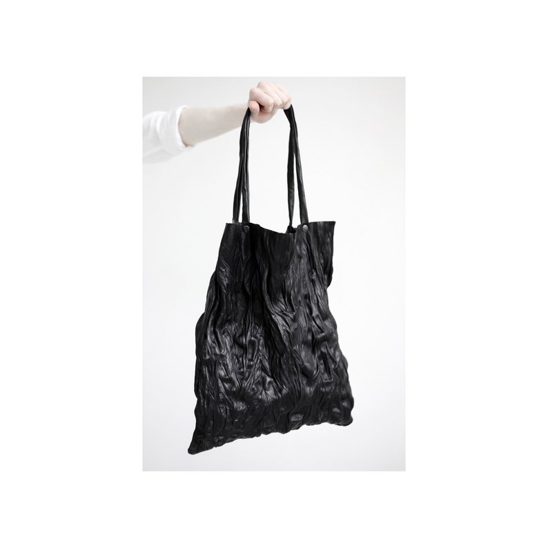 black leather shopper