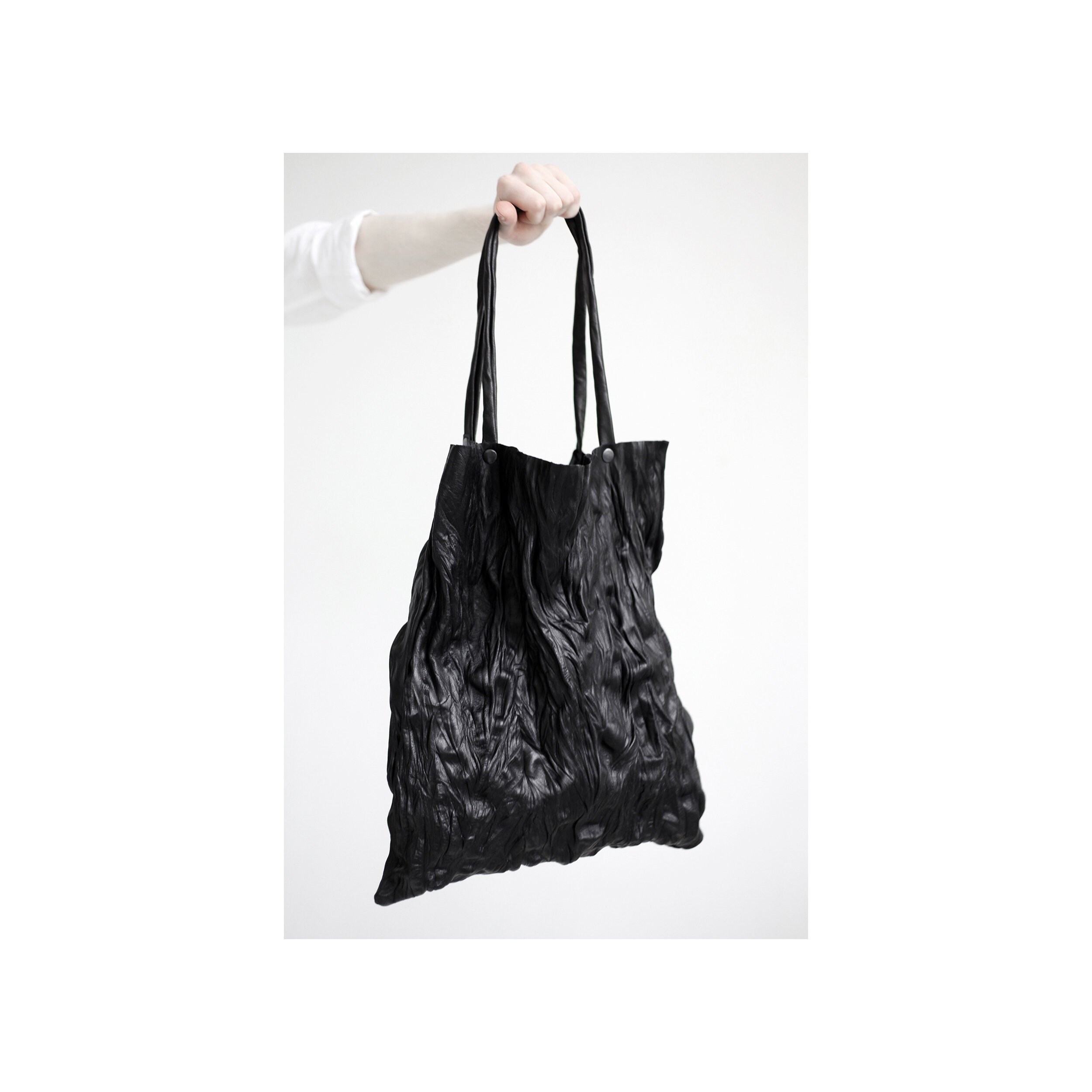 black leather shopper bag