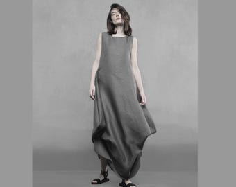 Avant Garde dress. Draped Linen Maxi Dress. Avant Garde clothing