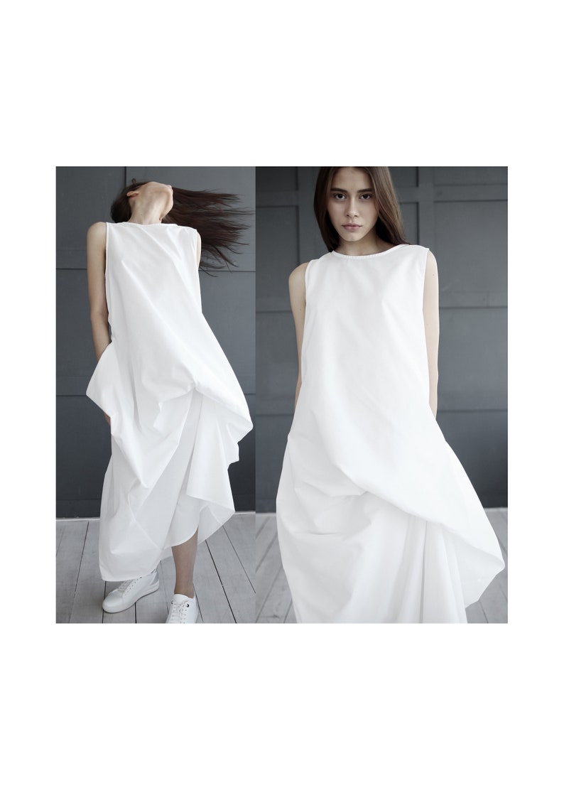 White Draped Maxi Dress Minimalistic Wedding Dress Avant Garde Etsy