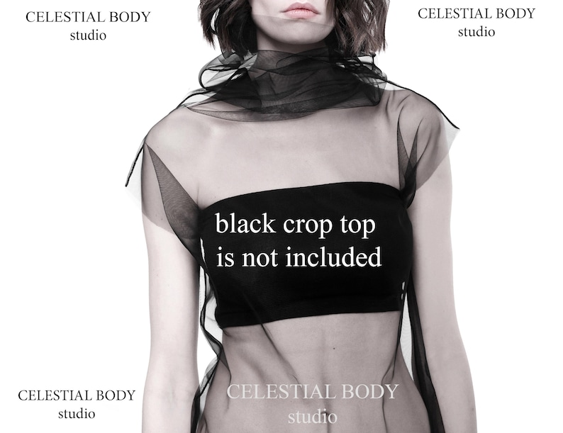 Avant garde top. Black Mesh turtleneck top. Tulle top. Avant Garde clothing. Sheer turtleneck top. Futuristic shirt. Gothic blouse. image 3