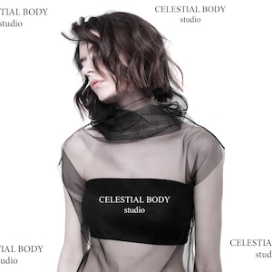 Avant garde top. Black Mesh turtleneck top. Tulle top. Avant Garde clothing. Sheer turtleneck top. Futuristic shirt. Gothic blouse. image 1