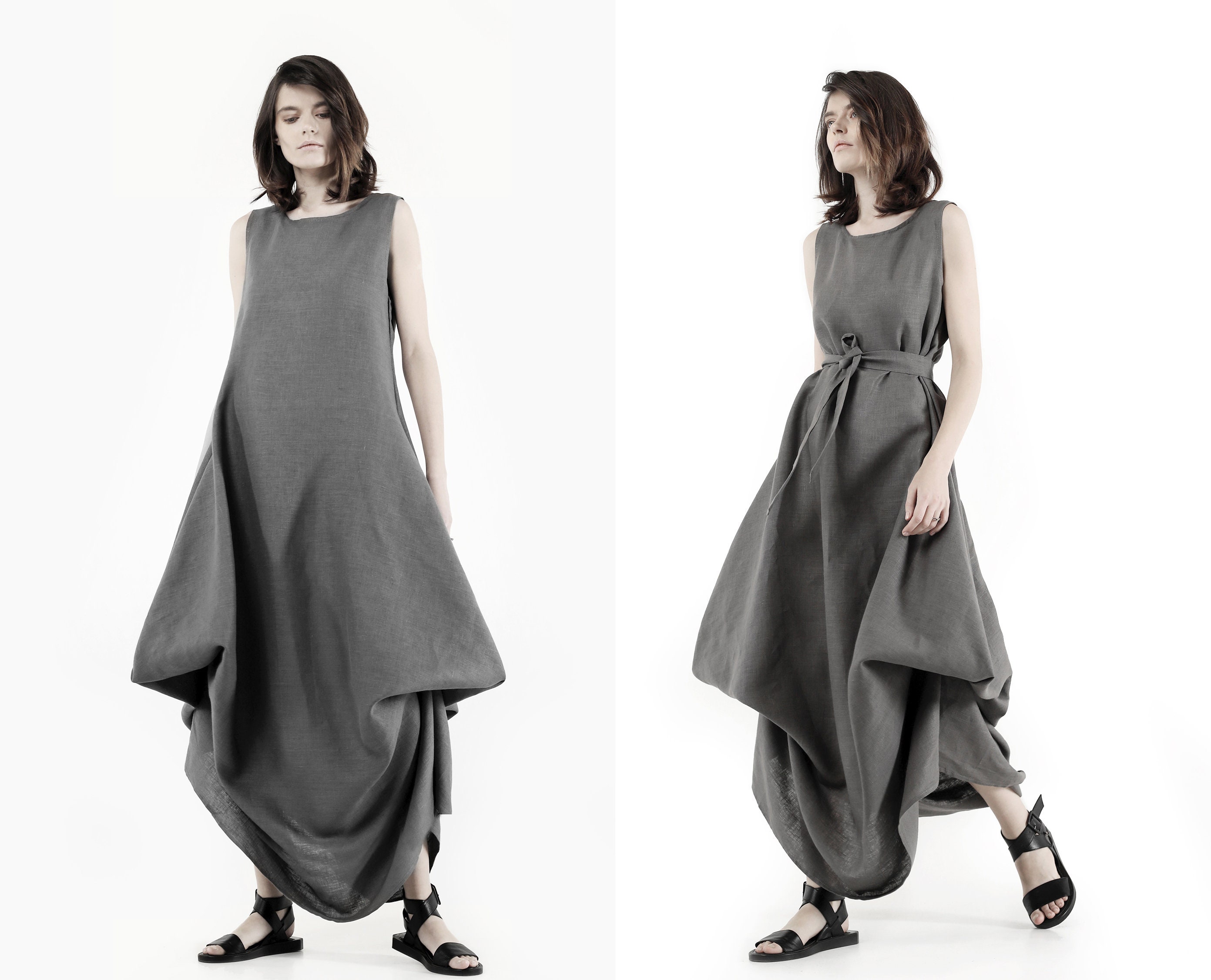 Asymmetric loose fit linen dress / deconstructed drape maxi | Etsy